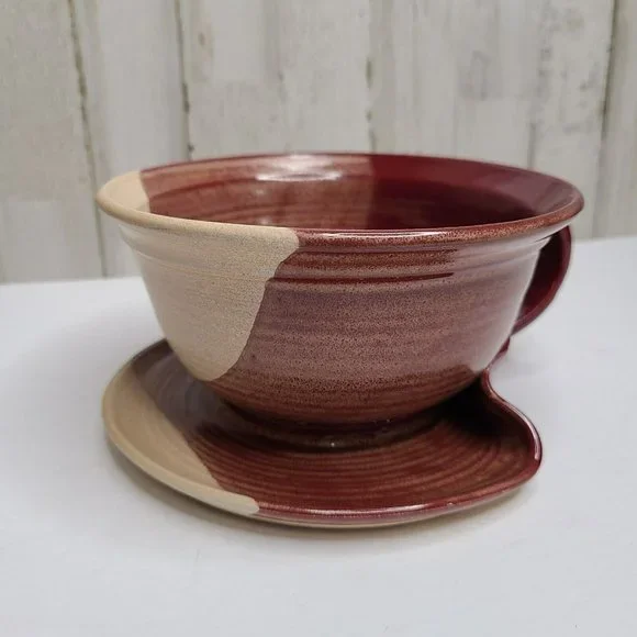 Art Pottery Clay Pottery Unique Soup Bowl Mug Plate Dish One Piece Tri Color - Picture 11 of 16